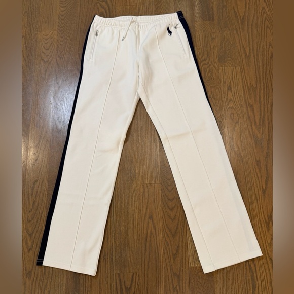New RLX Ralph Lauren Logo horse Sweatpants Mens white Zip Pockets medium - Picture 9 of 10